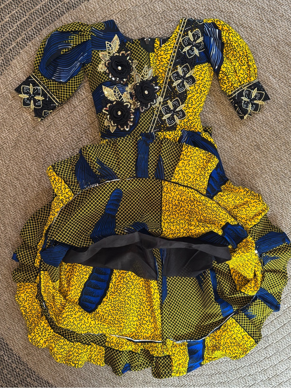 African Wax Print Ankara Children’s short sleeve maxi dress gown lace flower bow - Picture 6 of 16